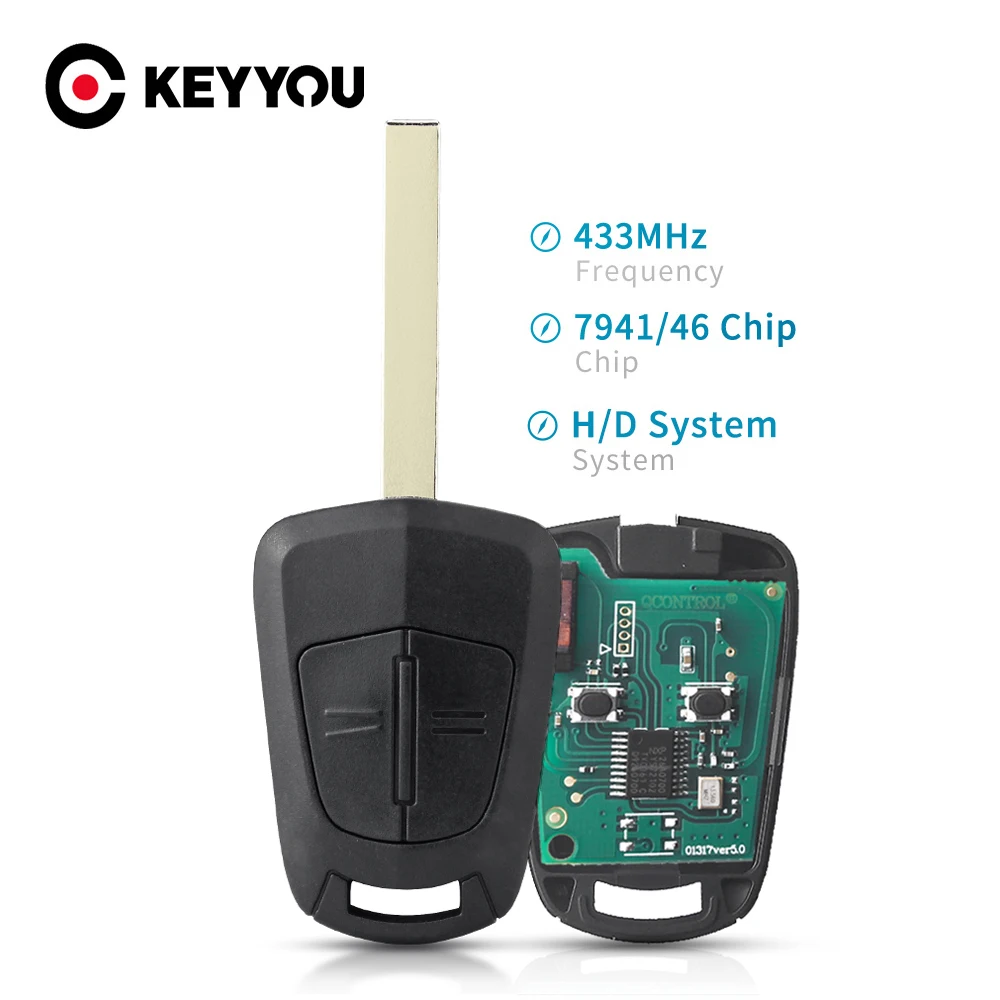 

KEYYOU For Opel 433MHz Remote Car Key For Opel Vauxhall Astra H 2004 - 2009 Zafira B 2005 - 2013 for H System PCF7941 ID46 Chip