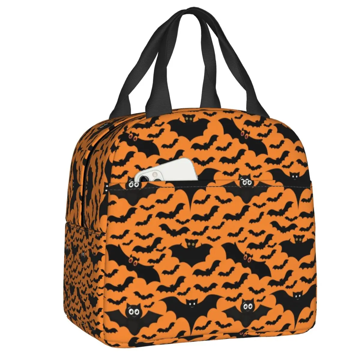 

Halloween Bat Repeating Pattern Portable Lunch Box for Women Waterproof Thermal Cooler Food Insulated Lunch Bag Office Work