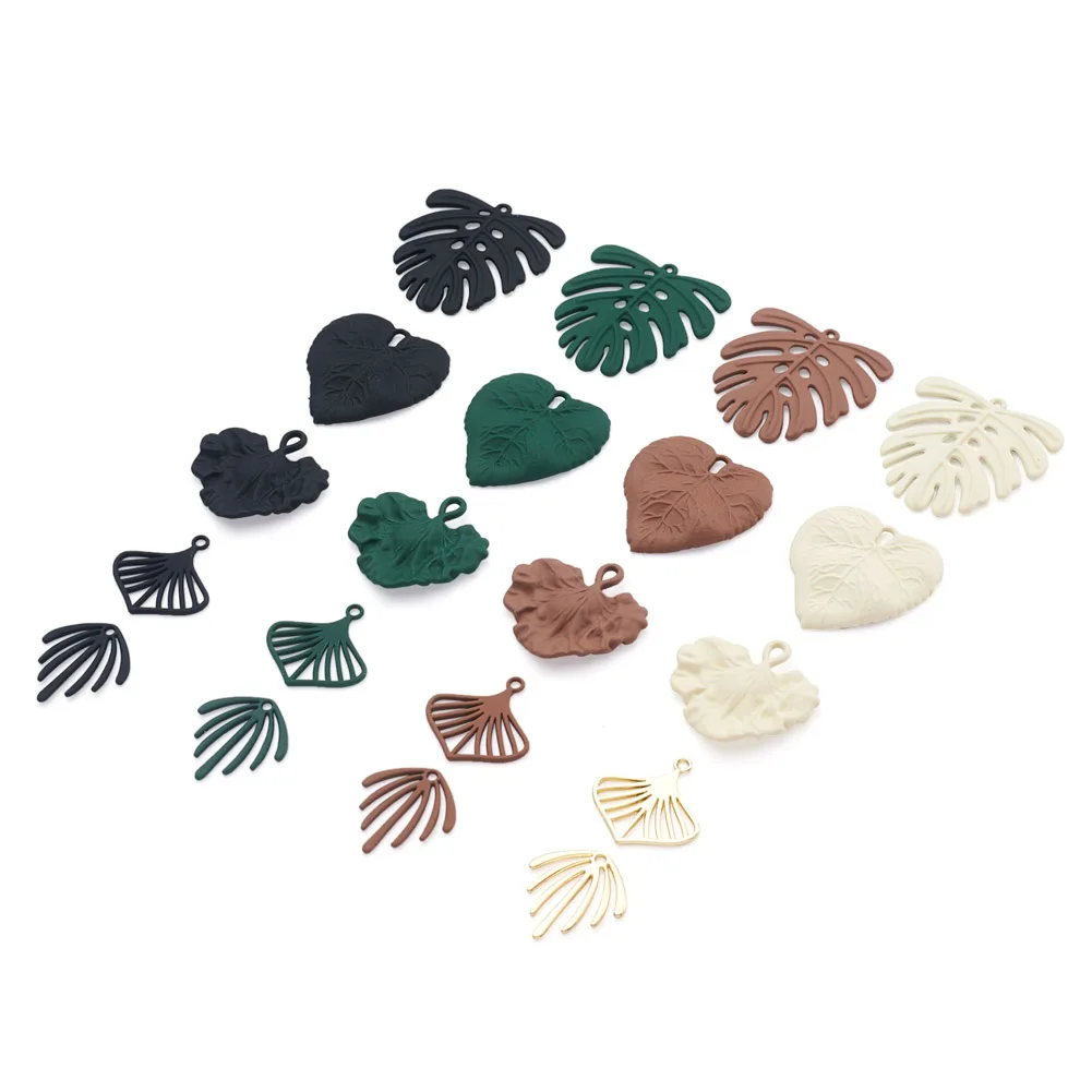 40Pcs Mixed Zinc Alloy Pendant Colorful Leaf Charms For DIY Jewelry Dangle Earrings Making Accessories