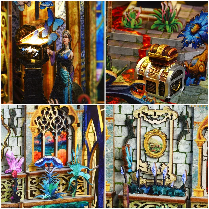 DIY Wooden Pandora's Magic Box Book Nook Shelf Insert Kits Miniature Bookends Assembled Bookshelf Dollhouse for Friends Gifts 5