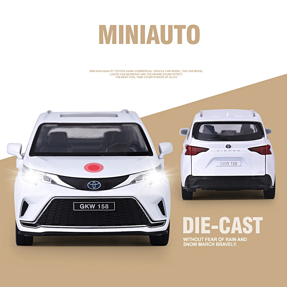 1:24 도요타 시에나 합금 MPV 자동차 모델, 다이캐스트 금속 자동차 모델, 소리와 빛 높은 시뮬레이션 장난감 선물 컬렉션
