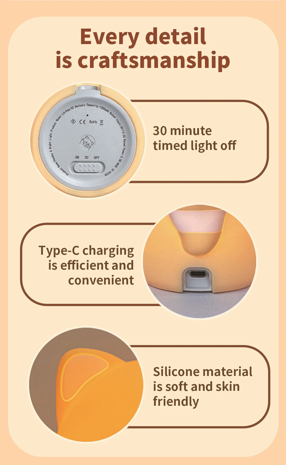 Mushroom LED Night Light Rechargeable Cute Animal Table Lamp for Bedroom Baby Nursery Room Decor Kids Birthday Gift Dimmable