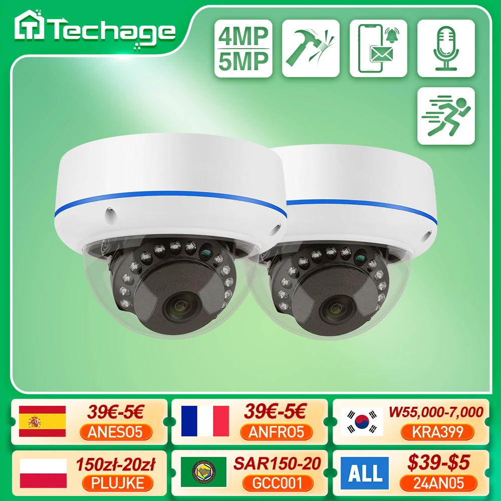 IP-камера Techage H.265 4 МП 5 Мп купольная 48 В POE