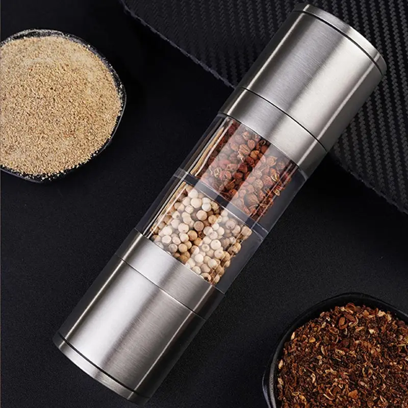 Manual Pepper Mill Grinder, Ceramic Grinding Core, Salt and Pepper Grinding, 2 in 1 Stainless Steel, Seasoning Grinder Tools