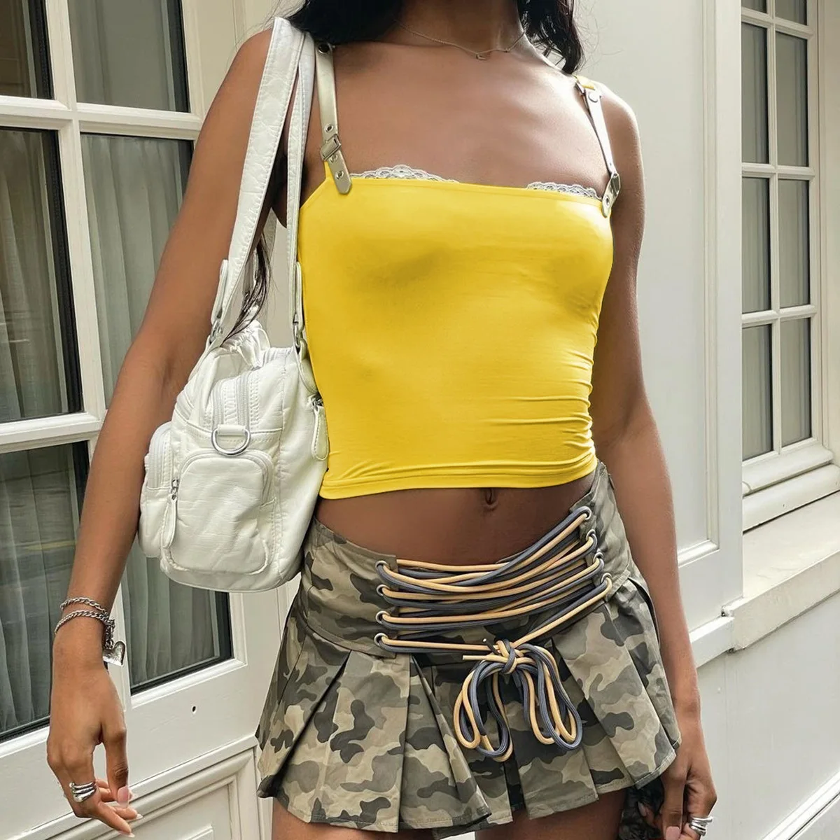 Summer Lace Patchwork Tank Top For Women Backless Slim Square Collar Cropped Sexy Y2k Vest Female Contrast Streetwear 2025