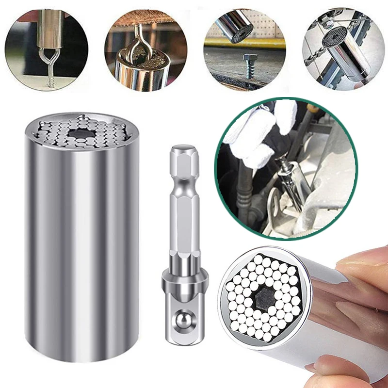 Universal Torque Sockets Set with 3/8 Rod Power Drill Ratchet Bushing Spanner Key Magic Multi Hand Tools 7-19mm Head Sleeve Kits