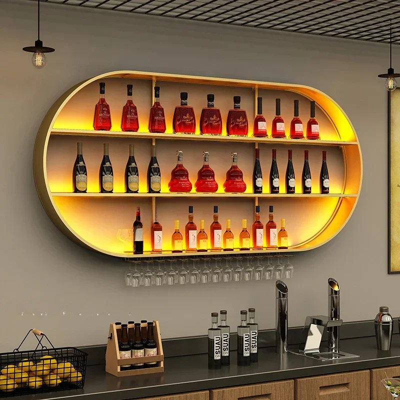 Modern Bar Cabinet Salon Luxe Shelves Whiskey Display Floating Shelf Drink Showcase Home Furniture Meuble Vin Commercial Corner
