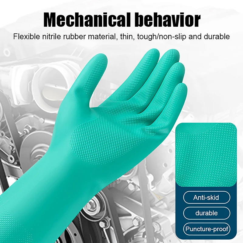 Gants nitrile réutilisables de qualité professionnelle, verts, offrant une résistance chimique et mécanique, taille L.