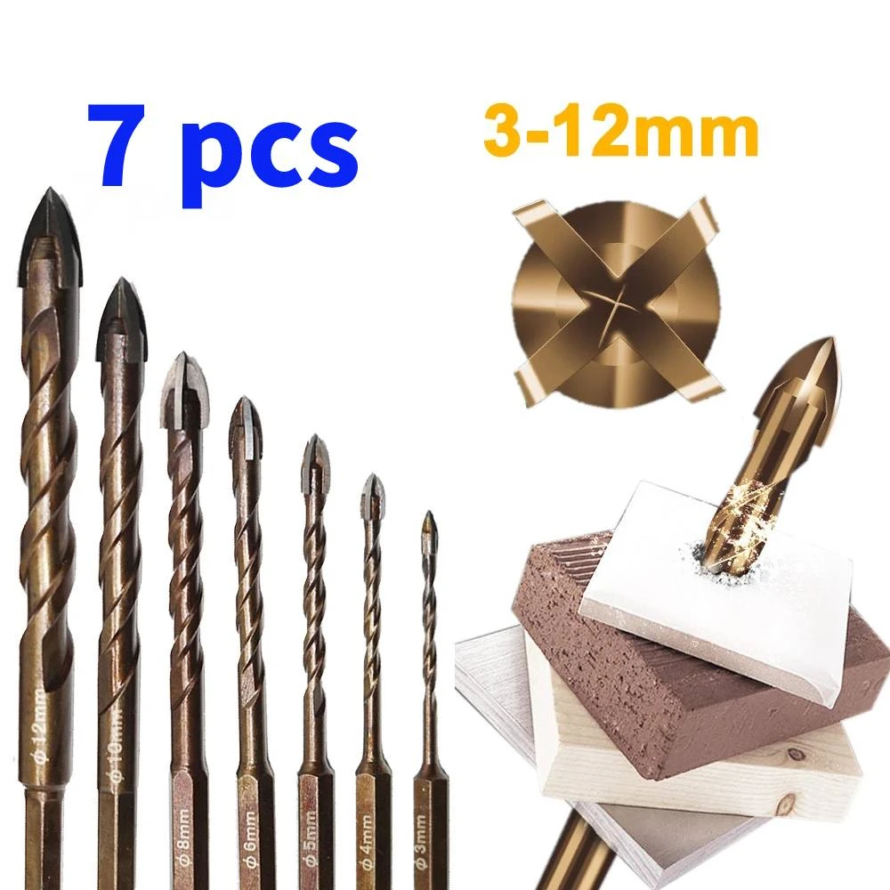 Universal 3 12mm Cross Hex Tile Drill Bits Set Glass Ceramic Concrete
