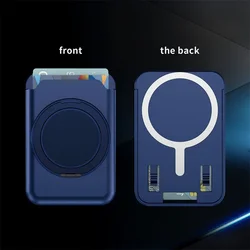 Premium 2 - in - 1 Leather Wallet Card Holder with Magnetic Ring Stand (Dark Blue)