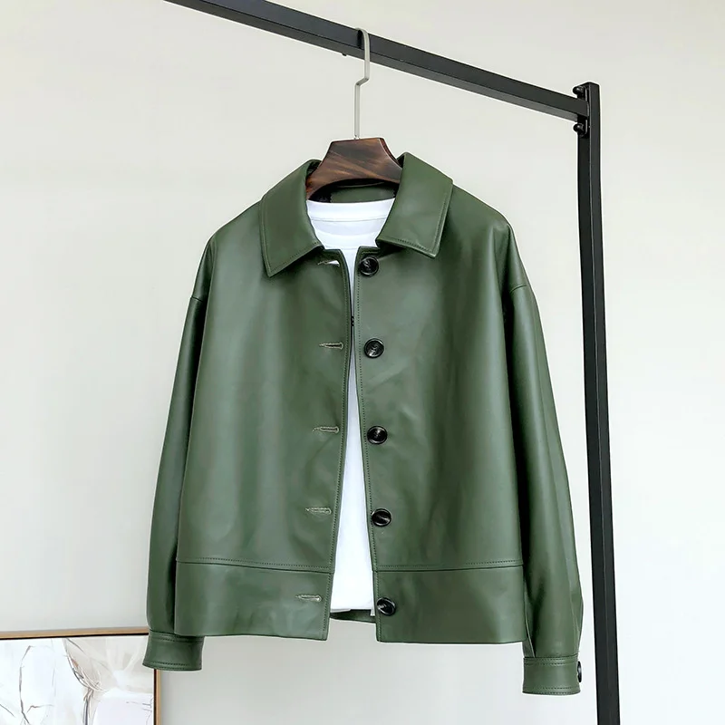 

Женская куртка из натуральной кожи, Корейская весенне-осенняя куртка из овечьей кожи, Короткие повседневные Куртки из натуральной кожи, 2023 KJ, 921