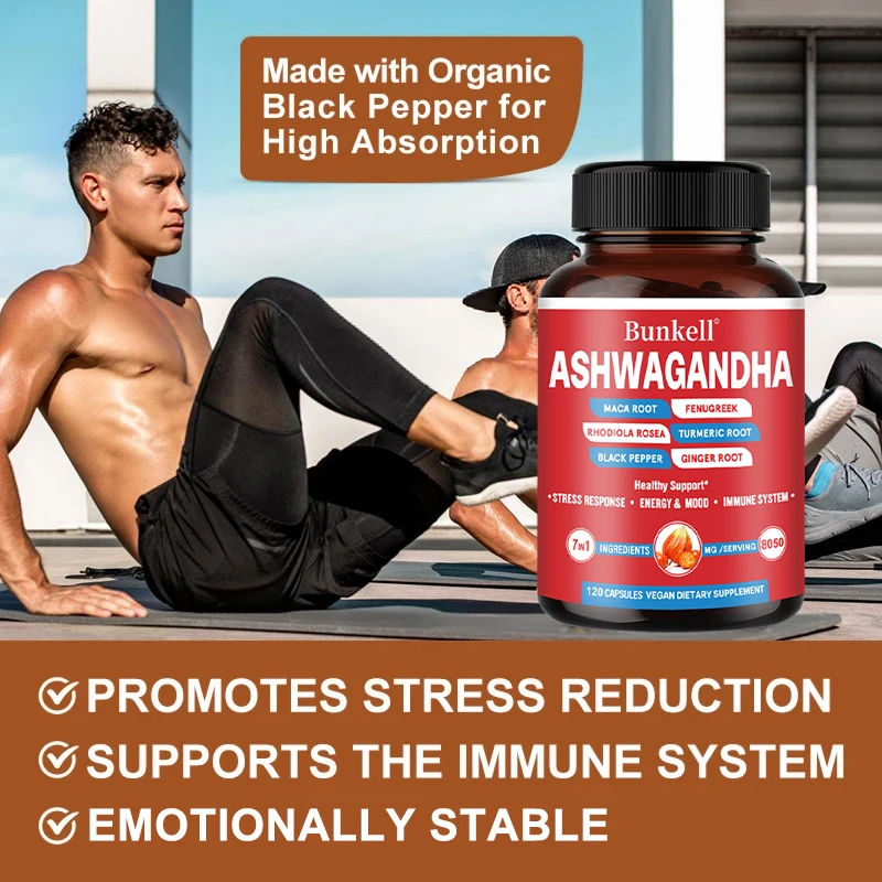 Ashwagandha Extract Capsules Helps with Muscle Growth Improves Endurance Relieves Stress and Mood Promotes Overall Health