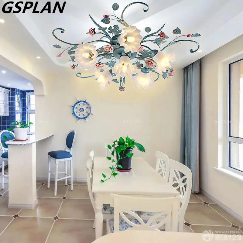 

GSPLAN French Rural Art Decoration, Floral Chandeliers, Home Lighting, Living Room, Bedroom, Led Chandelier, Sleeping Room Light