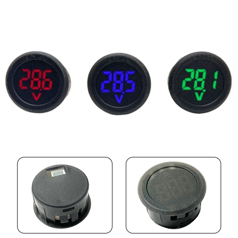 LED 전압계 DC4-100V 원형 2 와이어 자동차 전압계, LED 디지털 디스플레이, 전압 전기 계량기, 3.8V, 3 자리 원형 측정, 전기, 전압계, 디지털전압계, 차량용 전압계, 3v 디지털 전압계
