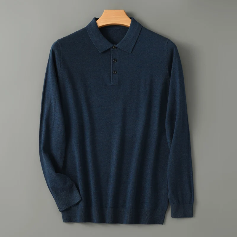 Men's Merino Wool Sweater Polo Collar Pullover Autumn Winter New Cashmere Knitwear Casual Loose Men's Shirts Tops Warm Soft 4