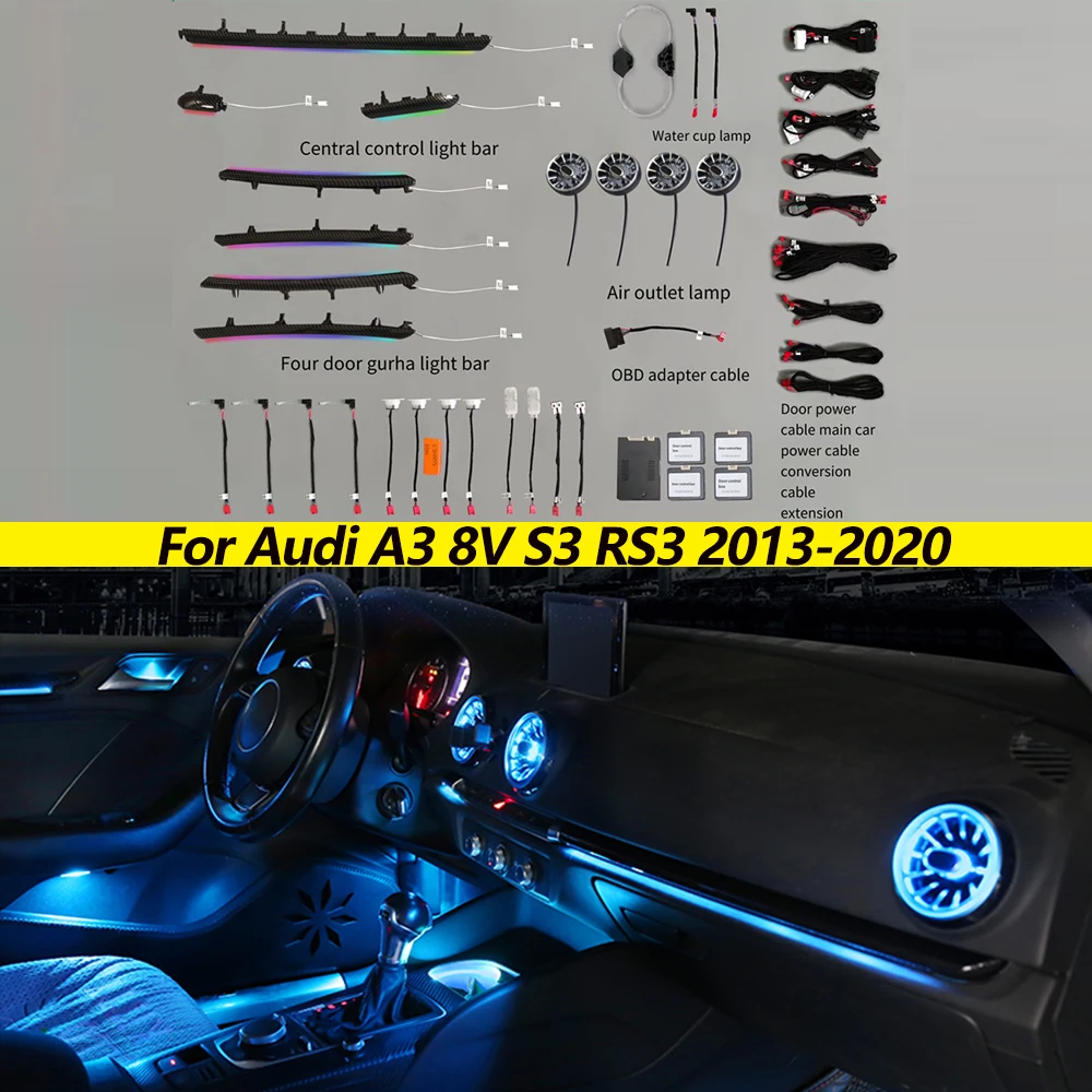 

For A3 8V 8Y S3 RS3 2014-2020 Ambient Light kit ambiente beleuchtung Lighting oświetlenie LED Air Vent MMI Control 256 Colors