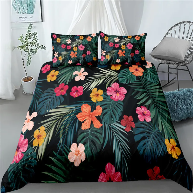 tropical plants 3d floral duvet cover set king queen double full twin single size bed linen set 