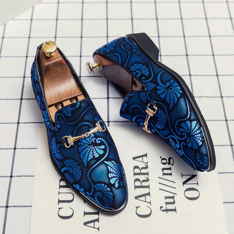 Men  Fashion Lefu Leather Shoes Round Head Metal Decoration Trend Outdoor Casual PU Printing Shoes  Sizes 38-46  Men Shoes