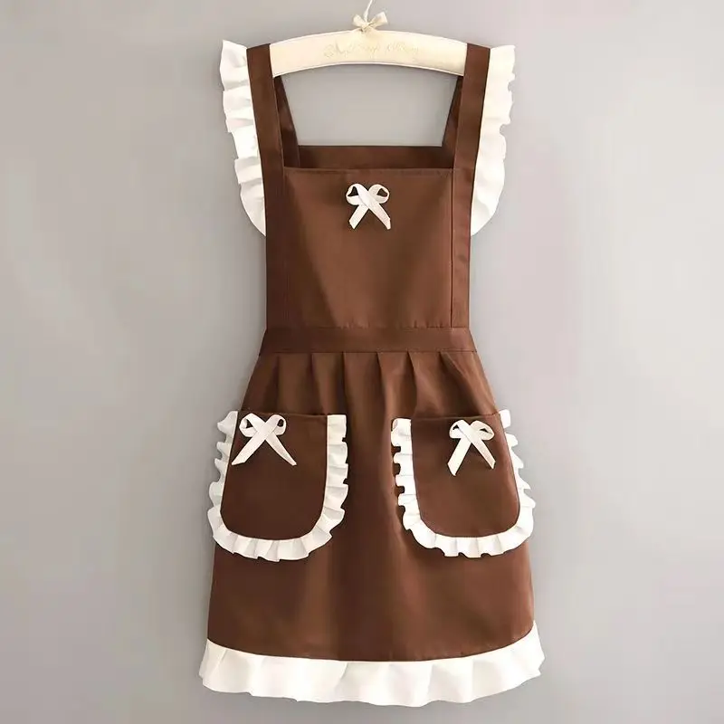 Household Kitchen Apron, Princess Style Apron with Belt and Lace Decoration, Kitchen Dining Room Work Clothes, Gardening Apron
