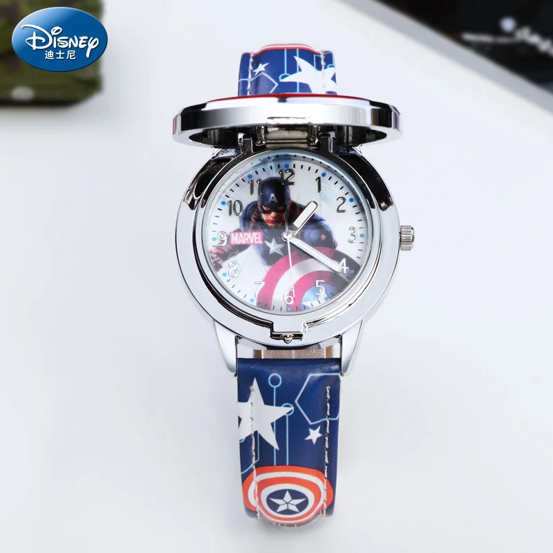 Disney spiderman Kids watch Captain America ironman children's watches Leather Quartz Flip Metal Case Watches Boys Clock gifts 4