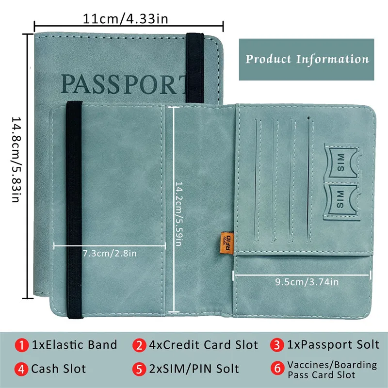Porta Passaporto in PU con RFID, Portafoglio per Carte di Credito e Documenti, Impermeabile, Multifunzione, Protettore da Viaggio - immagine 5
