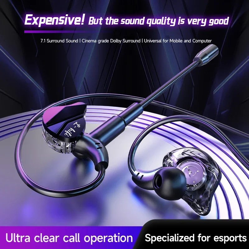 Gaming Gamer Headphone With Dual Microphones Type C&3.5mm In-ear Earphones HiFi Stereo Headsets Sport with HD Mic for Samsung 3