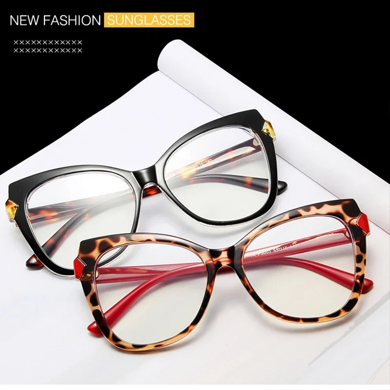 Luxury Brand Oversized Cat Eye Reading Glasses Women Vintage Eyeglasses TR90 Computer Blue Protection Glasses Leopard Red reading glasses anti blue light glasses