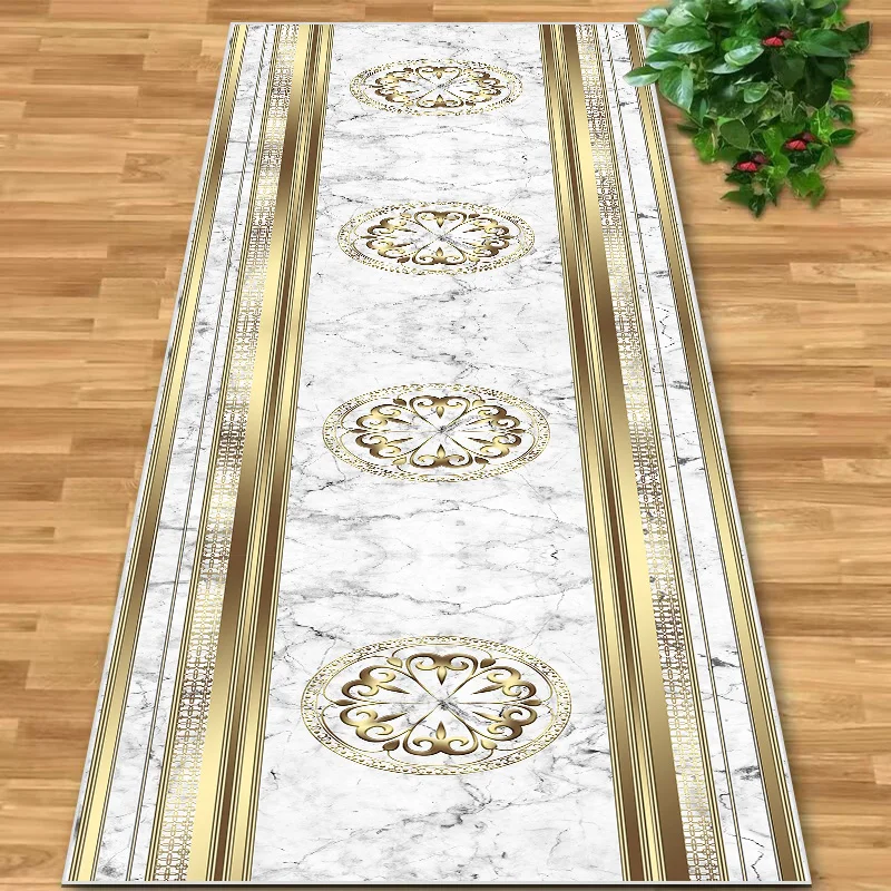 European Gold Corridor Carpet Luxury Decoration Home Hall Carpet Non-slip Washable Passageway Rug Custom Hotel Entryway Carpets 3