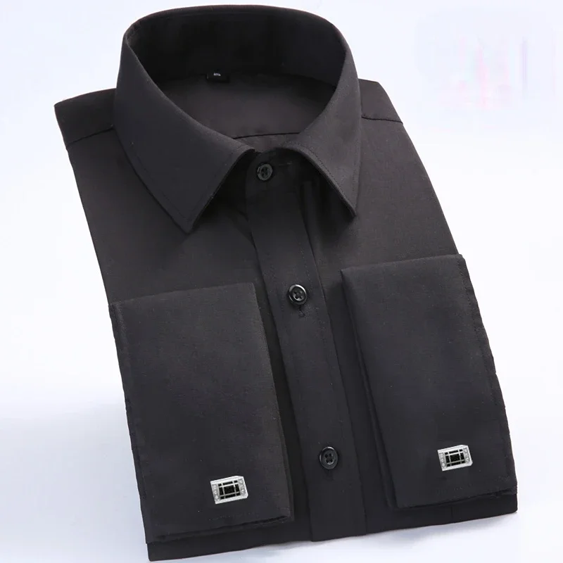 

Quality Gentle Formal Mens French Cuff Dress Shirt Men Long Sleeve Solid Striped Style Men's Shirts Cufflink Include Plus Size