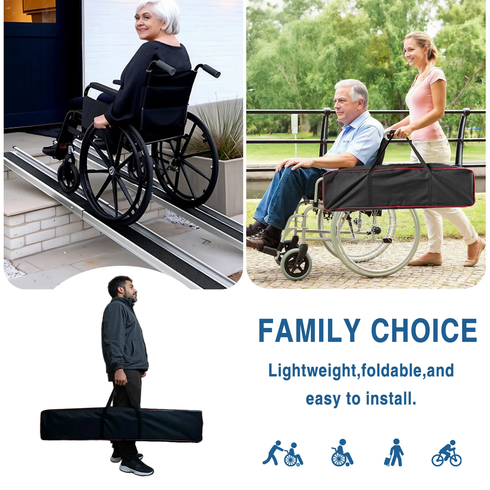 Adjustable Aluminum Ramps with Handbags Non-Skid Aluminum Handicap Ramps Folding Threshold Wheelchair Ramp for Doorways