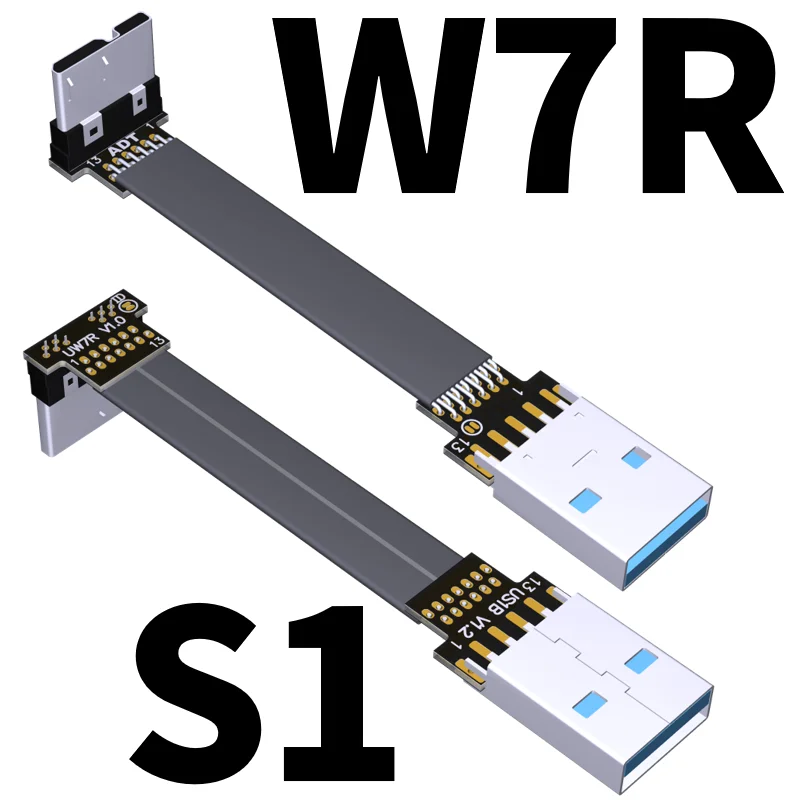 S-W Aerial Shield USB 3.0 Flat Ribbon Cable ,FFC FPV USB 3.0 Micro B Cable Male to female Foldable axial elbow Angled