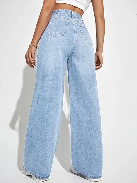 Pantalon en Denim ample à jambes larges pour femmes, vêtement européen et américain, amincissant, taille haute, assorti avec tout, nouvelle collection 2024 4