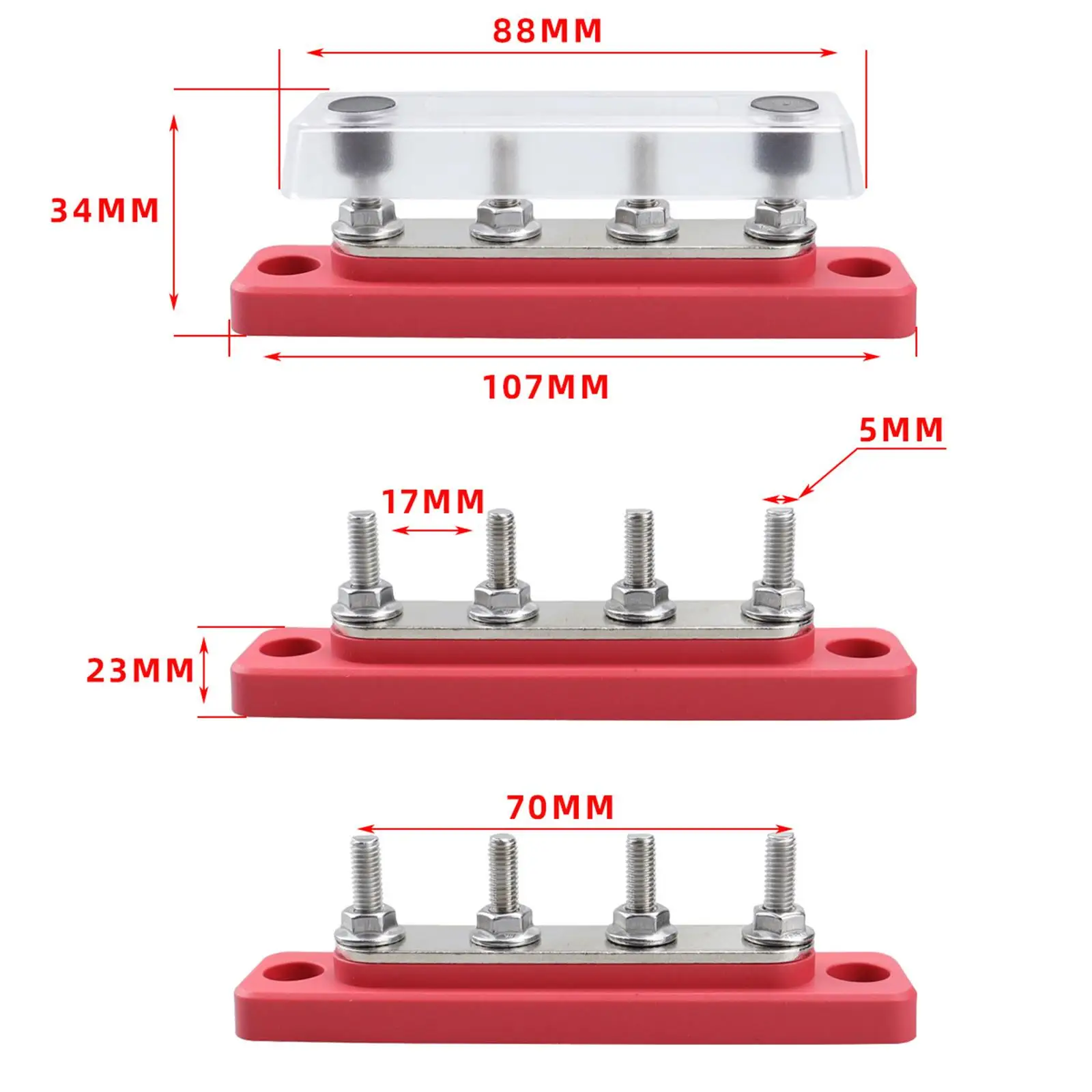 4 Position Bus Bar Terminal Block with M5 Studs for Power Distribution