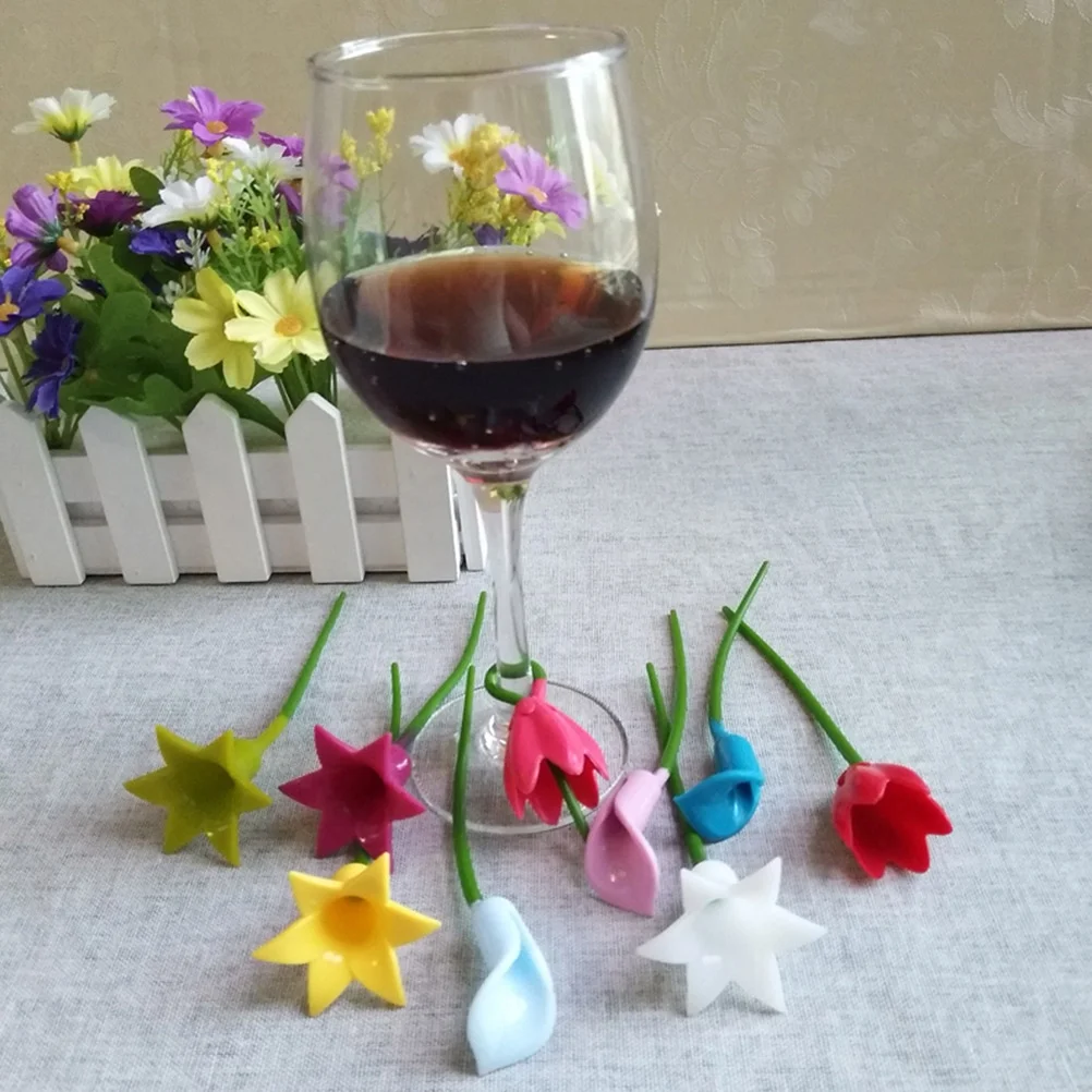 6Pcs Silicone Label Glass Markers Floral Shape Cup Tags Silicone Labels Drink Recognition Tools Labeling Supplies