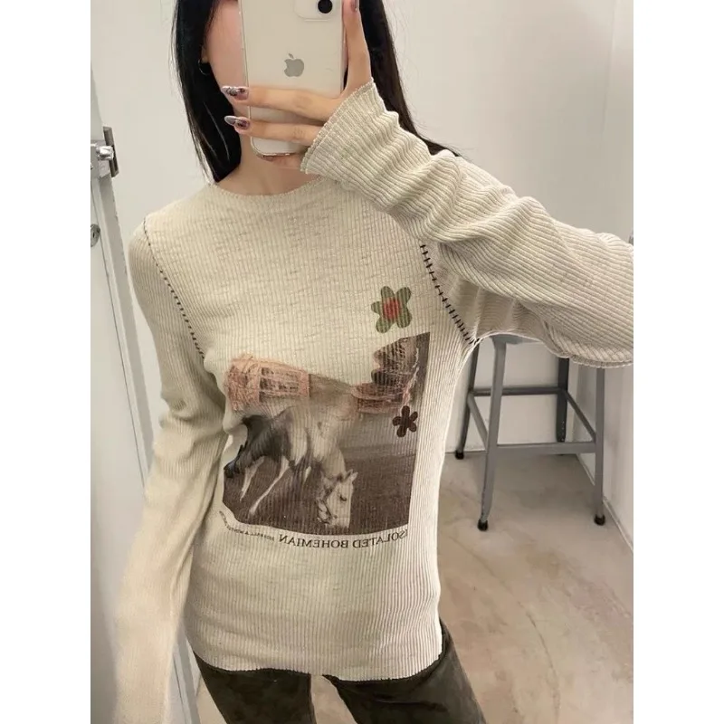 

HOUZHOU Y2k Vintage T Shirts Women Korean Streetwear Long Sleeve Autumn Graphic Tees Fashion Harajuku Slim Aesthetic Tshirts