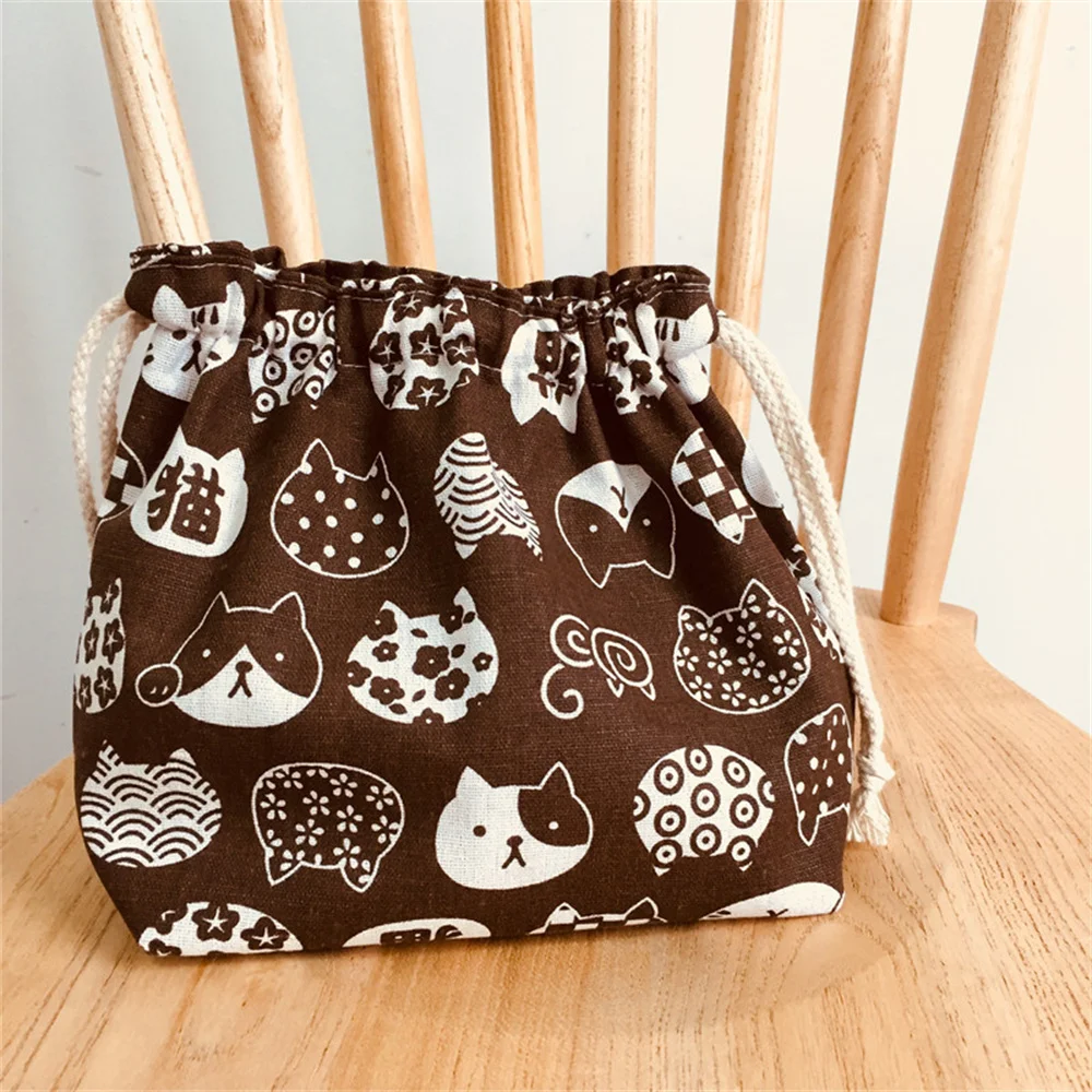 

Lucky Cat Lunch Bag Drawstring Portable Bento Box Pouch Children Storage Box Cooler bag Tableware Storage Bag Camping Picnic Bag