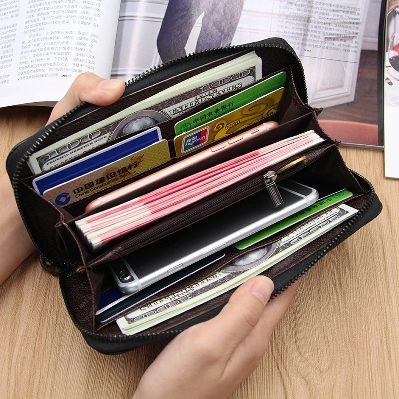 Portafoglio da uomo di alta qualità Porta carte di credito stile lungo Borsa per telefono maschile Cerniera Pochette in pelle PU di grande capacità_voghion.com
