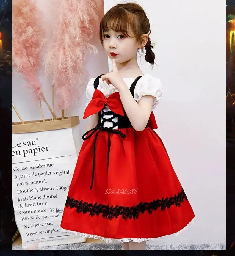 Bola de maquillaje de rendimiento para niña, cuentos de hadas, Caperucita Roja, vestido de actuación, Navidad para niños