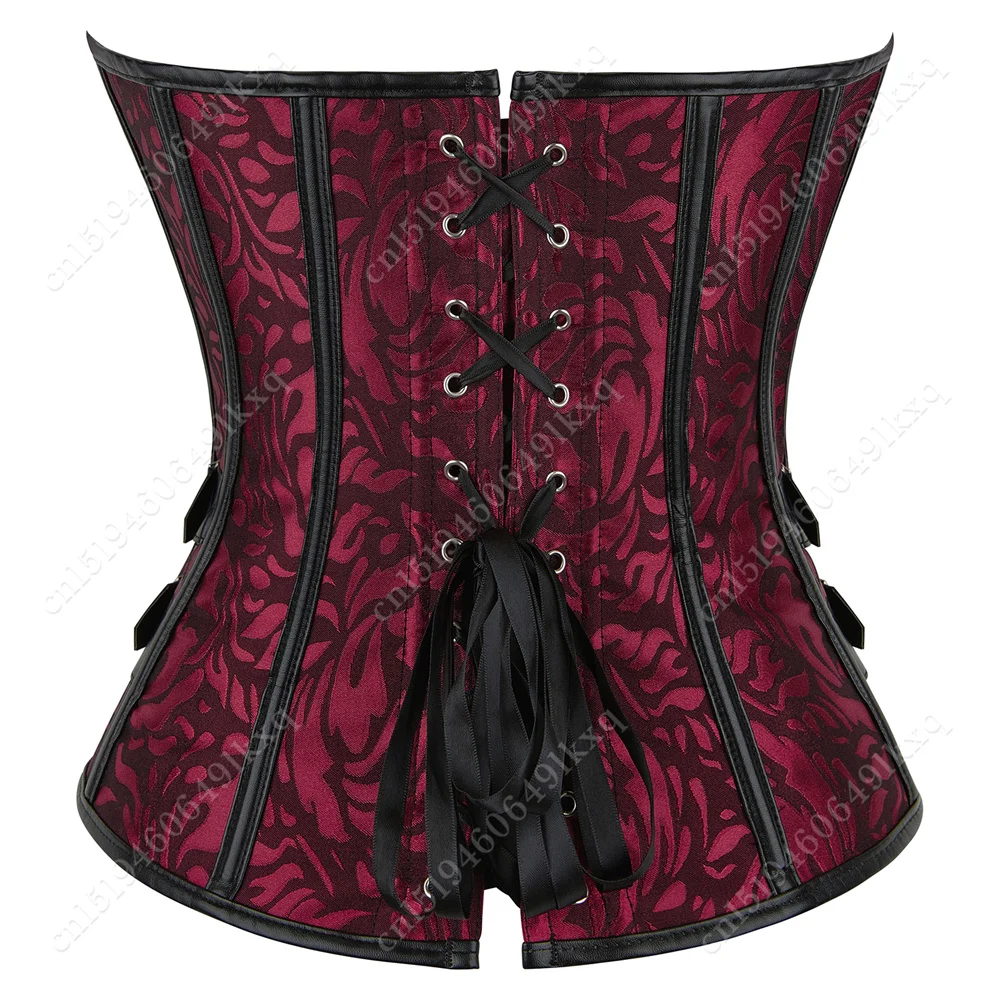 Corset Bustier Top Red Gothic Lace Up Corset Top Black Overbust Floral Lingerie Bustier for Women Plus Size Bodice