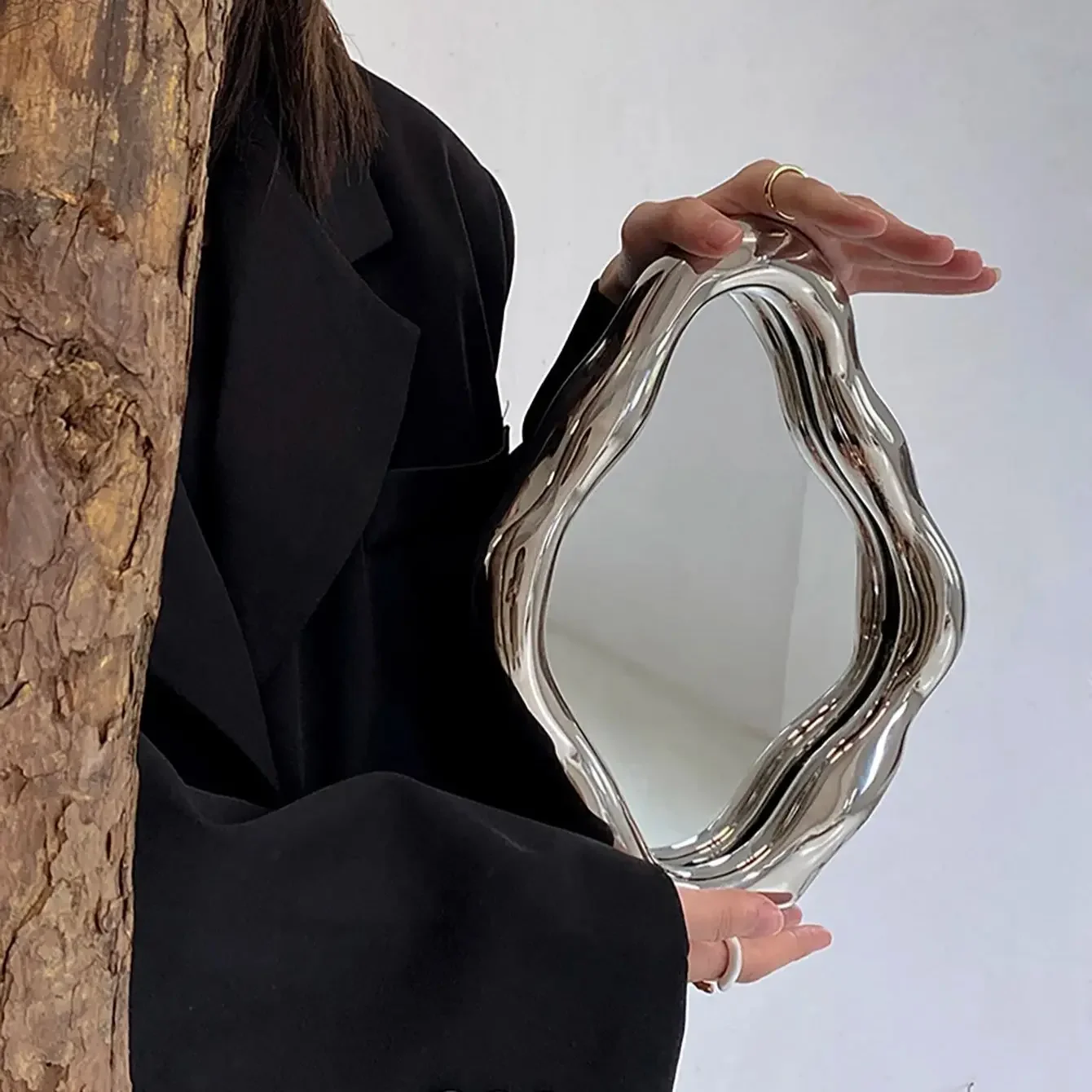 Irregular Vintage Dresser Mirror High Color French Makeup Mirror Bedroom Desktop Decorative Ornaments