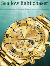  OLEVS Original New Golden Quartz Watch for Men Stainless Steel Waterproof Green Ghost Men's Wristwatch Luxury Brand Moonswatch 