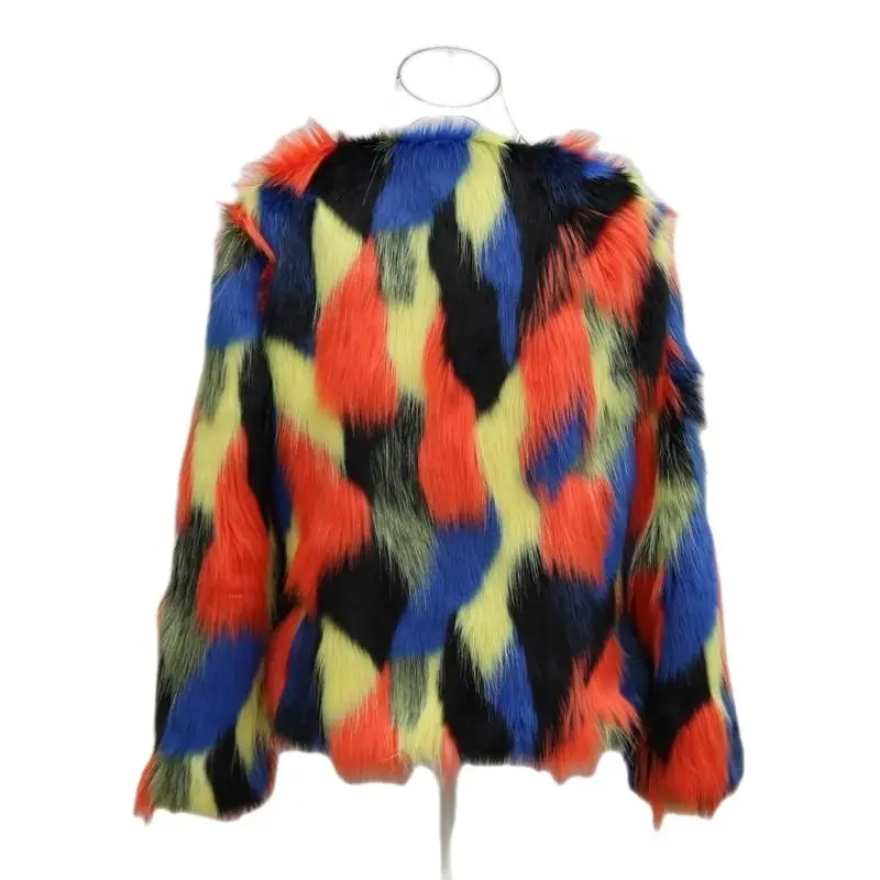 2023 Winter Korean Style Women's Faux Fur Jacket Colorful Round Neck Short Design Trendy Coats Female Faux Fox Fur Outwear S-9XL