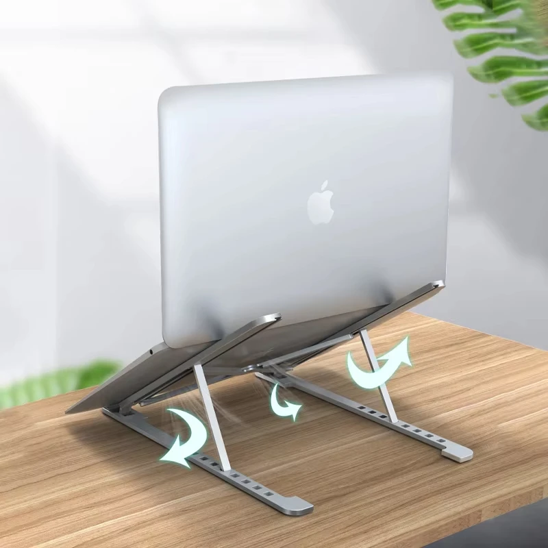 알루미늄 합금 8단계 조절 가능 접이식 노트북 스탠드, 최대 17.3인치 노트북용 인체공학적 컴퓨터 받침대