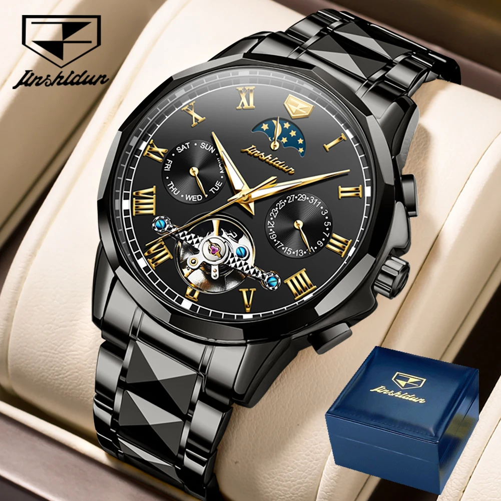

JSDUN 8937 Origianl Roman Scale Mechanical Watch For Men Top Brand Moon Phase Man Wristwatch Waterproof Auto Date Fashion Watch