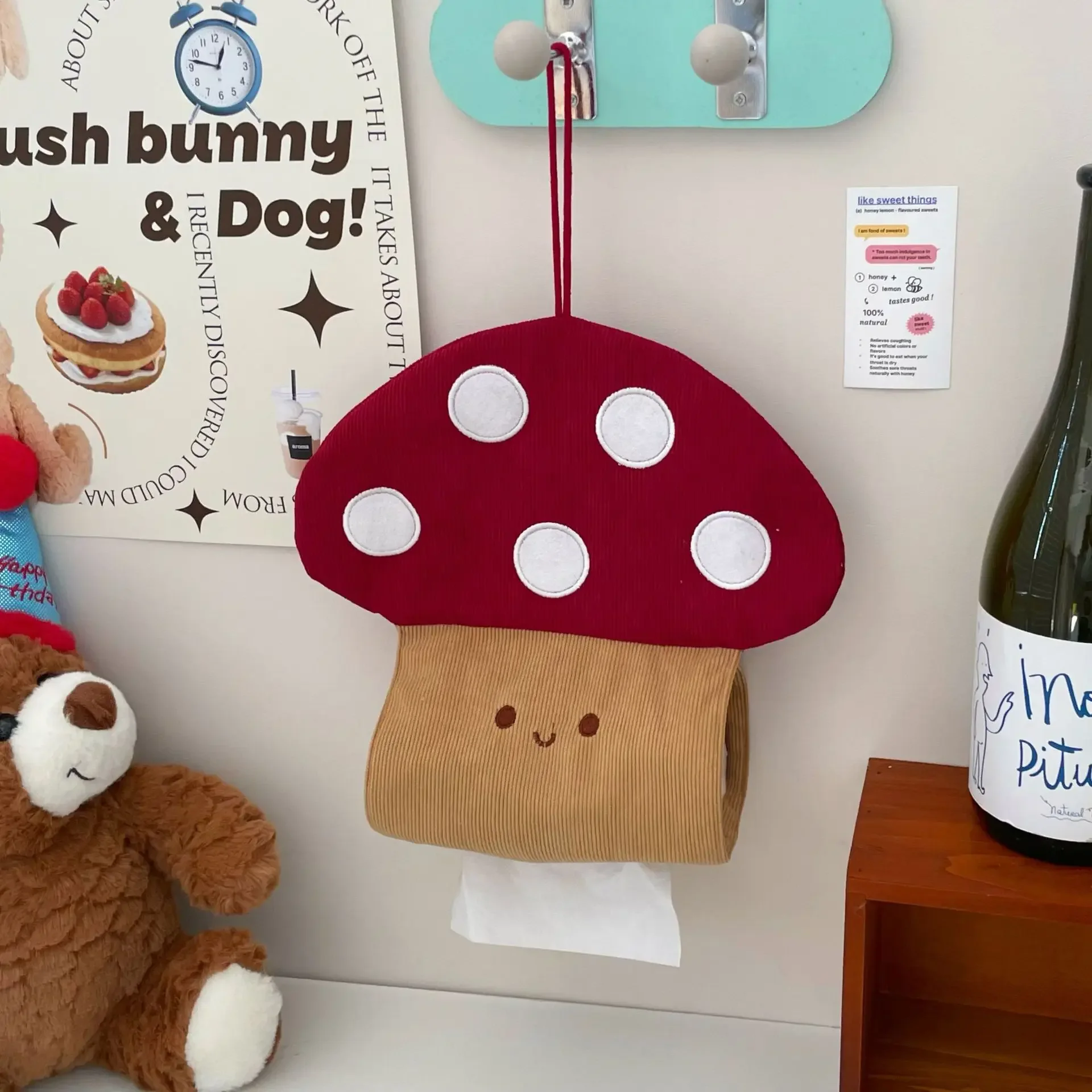 Creative Cloth Mushroom Tissue Box Cute Decorative Hanging Tissue Bag Wall Mounted Napkin Container Living Room 3