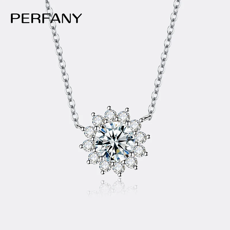 PERFANY 여성용 모이사나이트 목걸이, S925 순수 실버 스파클링 해바라..
