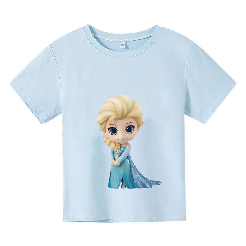 

New Cute Anna Elsa Frozen Girl Top T-Shirt Kids Girl Clothes Disney T-Shirt Kids Short Sleeve Birthday Party Outfit