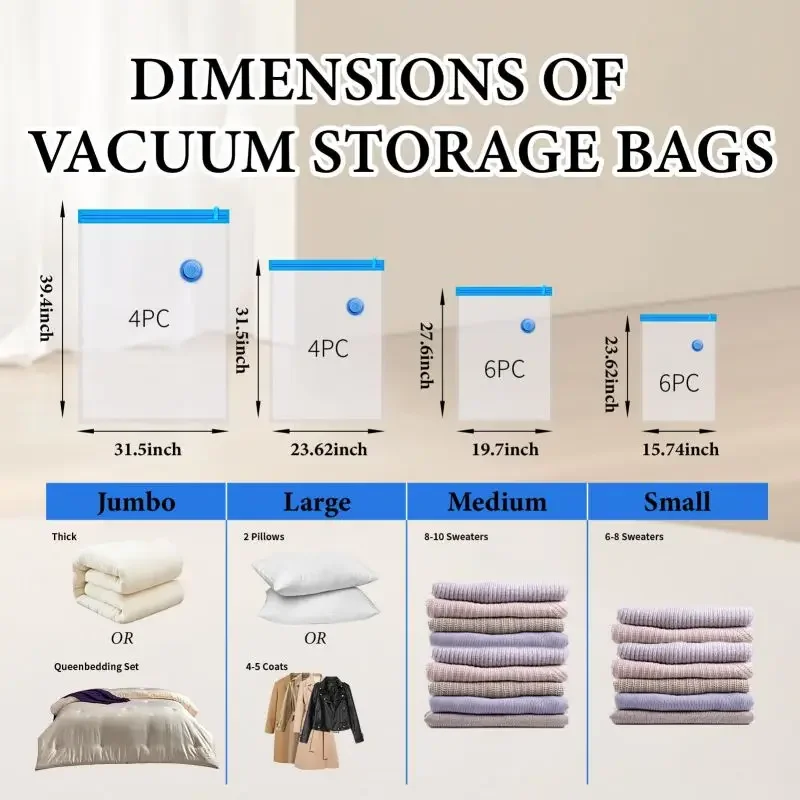 Vacuum Storage Bags 5Pcs or 1Pcs Pump Space Saving For Comforters Clothes Pillow Bedding Blanket Storage