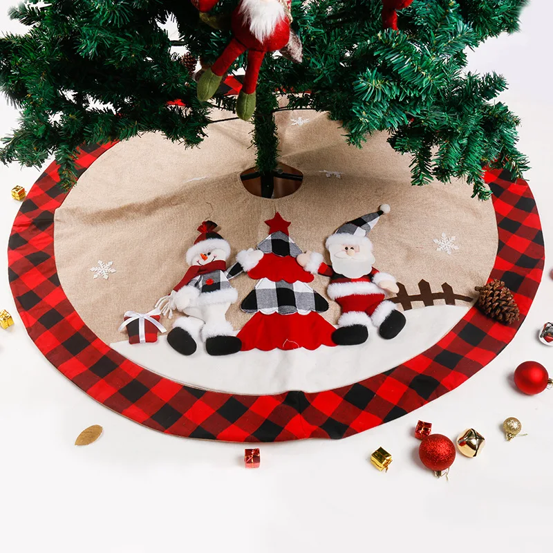 

Diameter 120cm Santa Snowman Red Black Plaid Christmas Tree Skirt Christmas Decoration Christmas Tree Apron