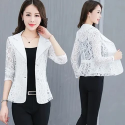 Women's Blazer Jacket Korean 2024 Spring Summer New Slim Lace printing Small Suit Jackets Female Elegant Thin Blazers Women Coat